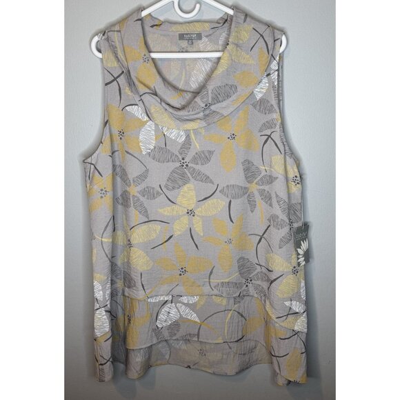 Habitat Clothing Cowl Neck Blouse XL New Dove Yellow Grey Floral Sleeveless - Picture 1 of 9